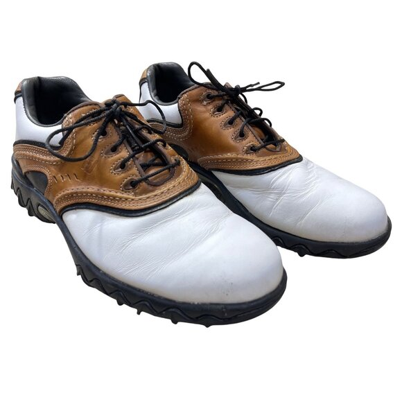 Footjoy Contour Golf Shoes Series White Brown Leather 54024 Mens 7M - Picture 1 of 10